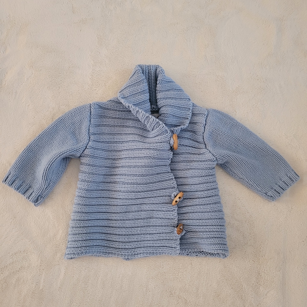 🧸2/20$ Beba Bean Blue Knit Kids Sweater Cardigan Size 6-12M